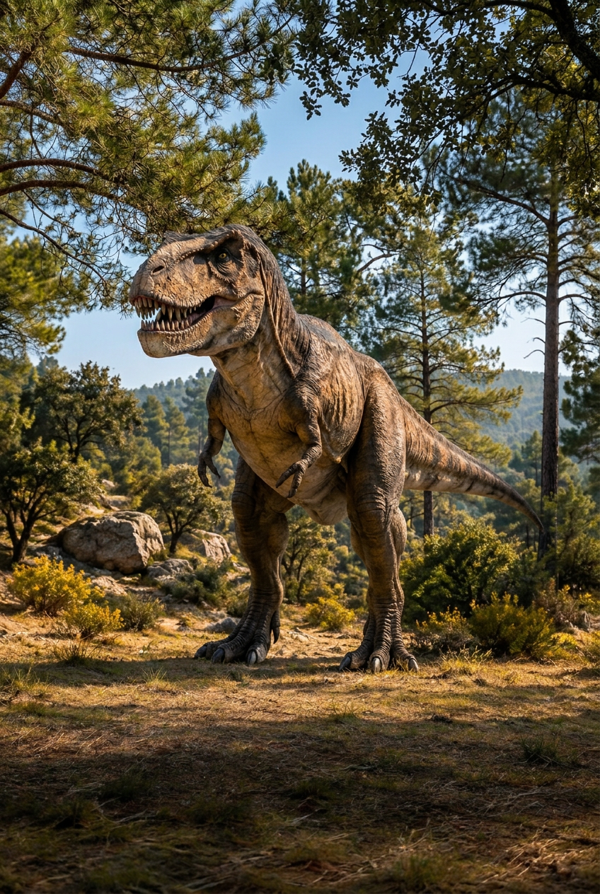 T-rex en el pinar de Dinolandia
